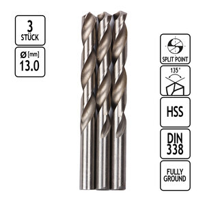 Metall-Spiralbohrer HSS 13,0 mm 3er-Set