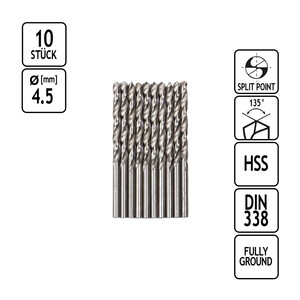 Metall-Spiralbohrer 10 Stck HSS 4,5 mm