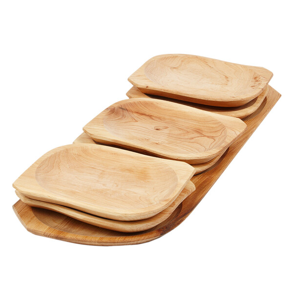 Buffetplatte Servierschalen Holz Servierplatte + 6 Teller Tappasplatte Schlchen