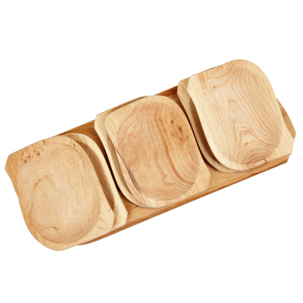 Buffetplatte Servierschalen Holz Servierplatte + 6 Teller Tappasplatte Schlchen